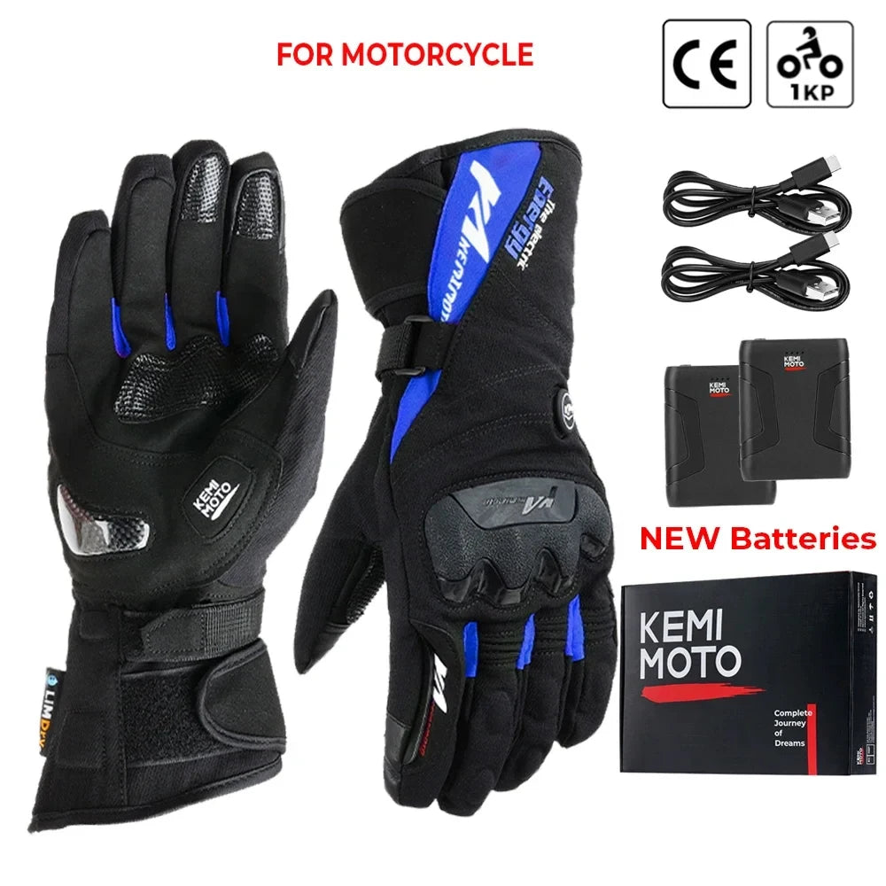 Guantes calefactables moto invierno impermeables batería recargable 2500mAh 3 temperaturas táctiles — 8012BL