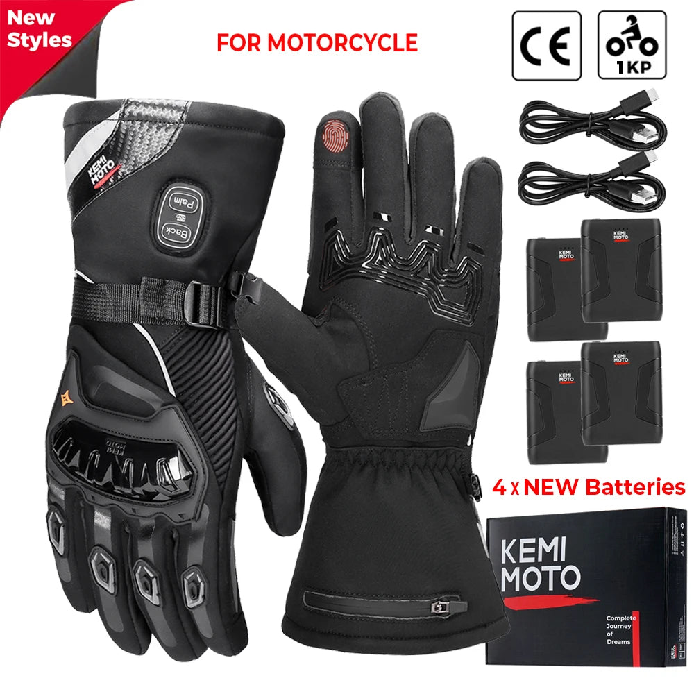 Guantes calefactables moto invierno impermeables batería recargable 2500mAh 3 temperaturas táctiles — N-8033BK PRO Plus