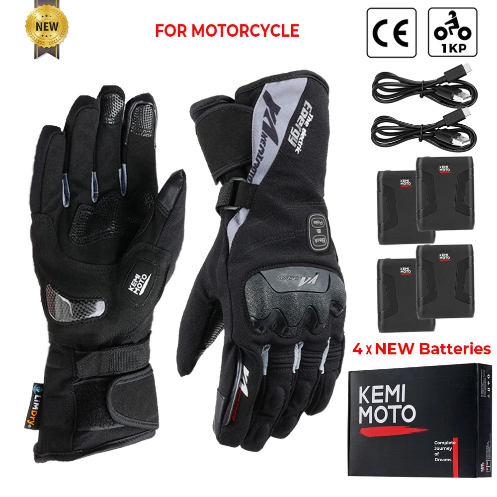 Guantes calefactables moto invierno impermeables batería recargable 2500mAh 3 temperaturas táctiles — 8034BK PRO Plus