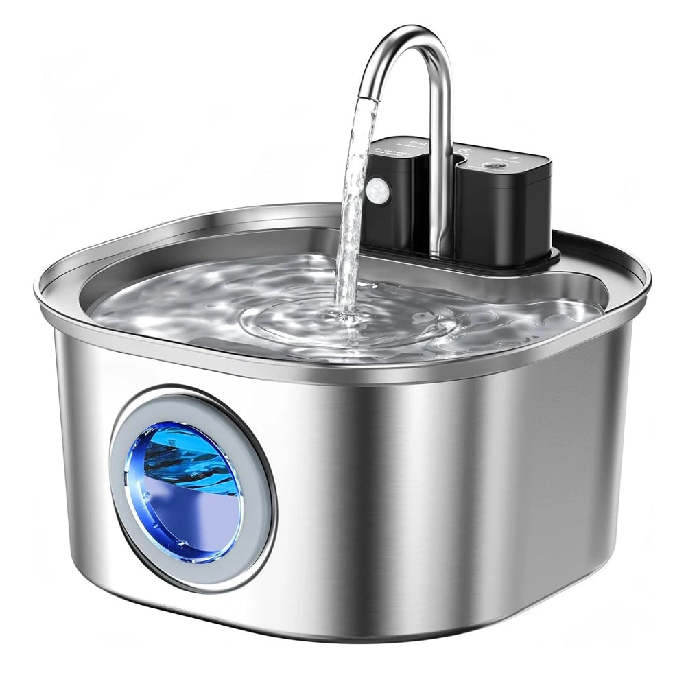 Fuente de agua para gatos y perros 3L acero inoxidable con sensor inalámbrico recargable — Only Pet Water