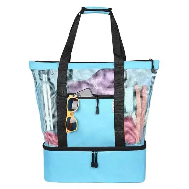 Bolsa de picnic y playa de malla impermeable con doble capa y gran capacidad