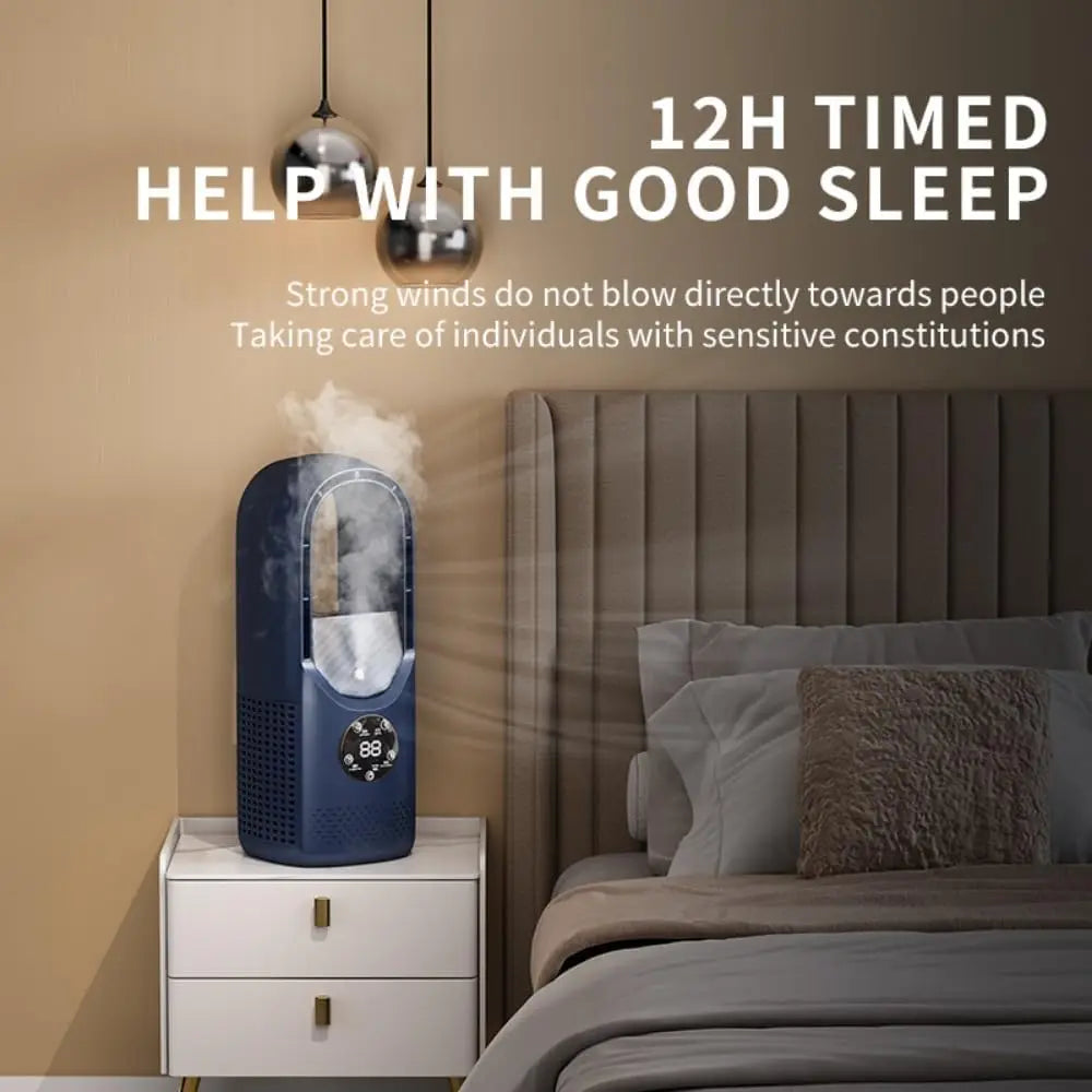 Ventilador sin aspas con humidificador y luz RGB - Silencioso e inalámbrico para casa y de viaje