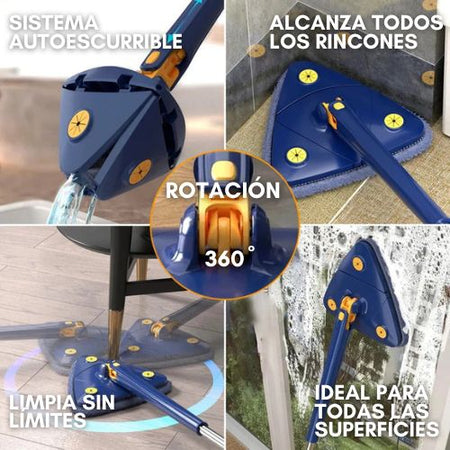 Fregona Triangular Autoescurrible 360º con 6 Recambios