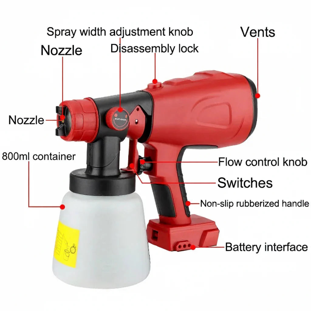 Pistola de pulverización eléctrica inalámbrica para pintura - bricolaje rápido