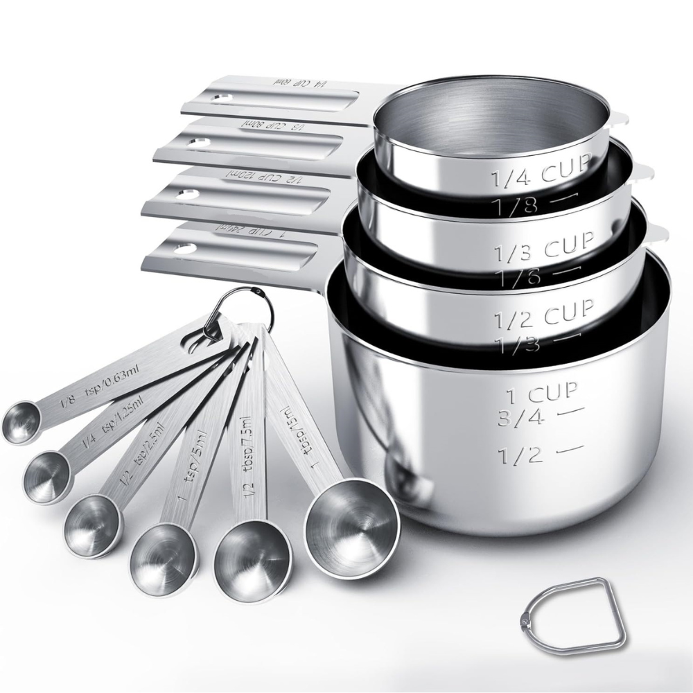 Conjunto de tazas medidoras de acero inoxidable y cucharas medidoras para hornear y cocinar
