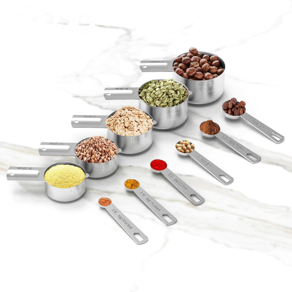 Conjunto de tazas medidoras de acero inoxidable y cucharas medidoras para hornear y cocinar