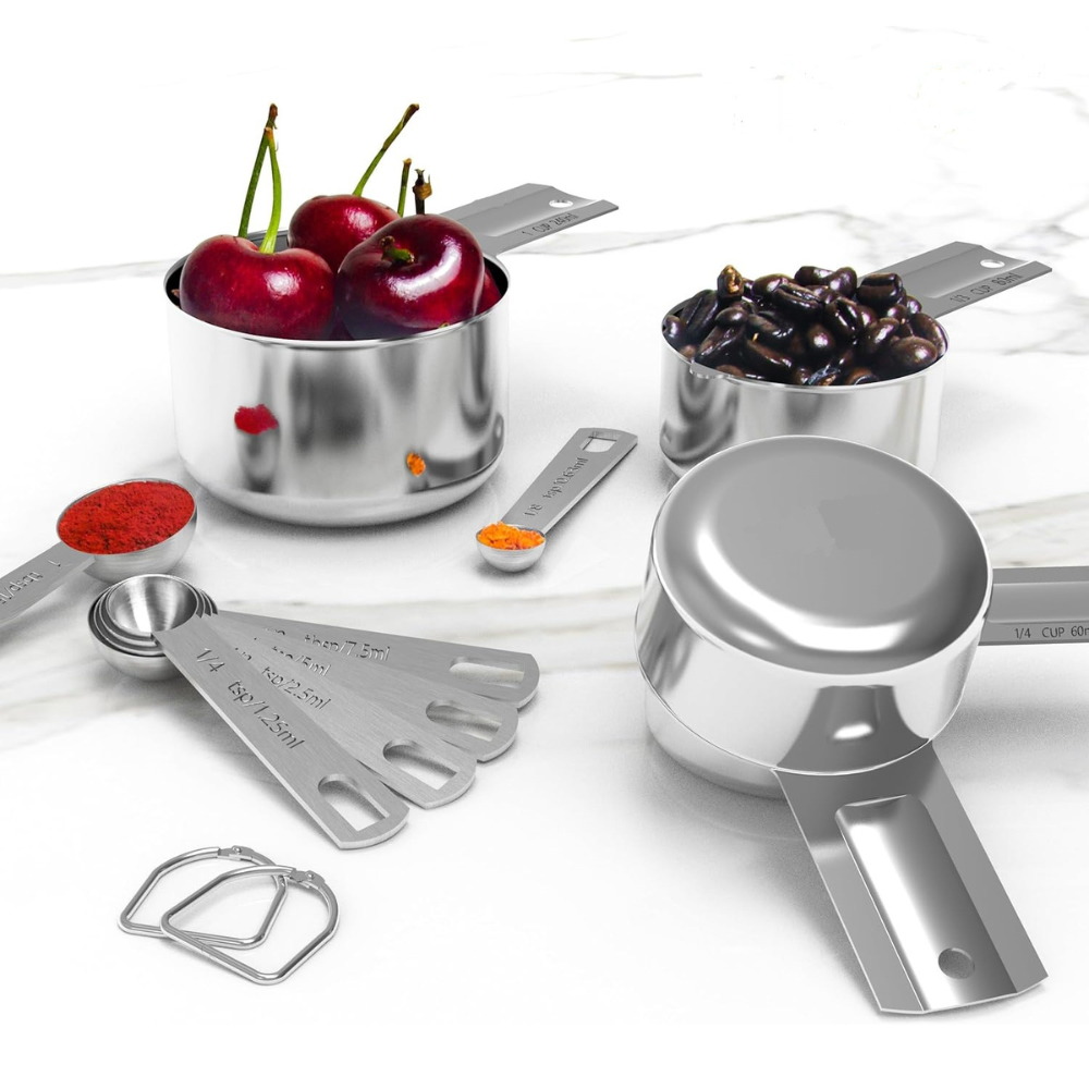 Conjunto de tazas medidoras de acero inoxidable y cucharas medidoras para hornear y cocinar