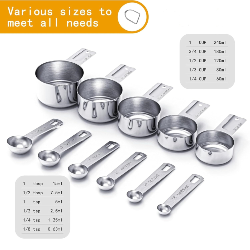 Conjunto de tazas medidoras de acero inoxidable y cucharas medidoras para hornear y cocinar