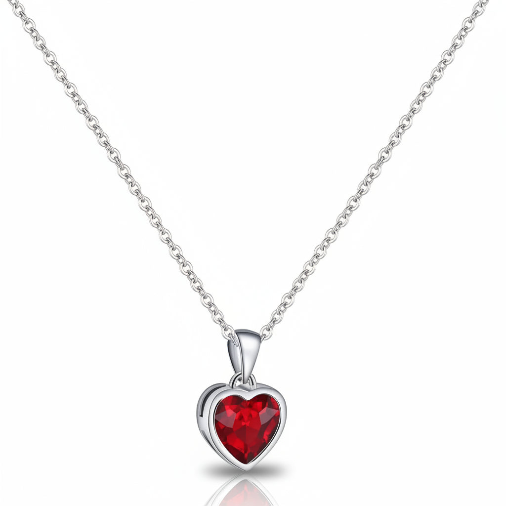 Collar de plata con colgante en forma de corazón y zafiro, piedra de nacimiento