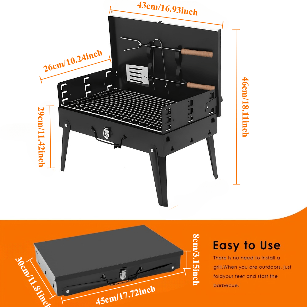 Barbacoa plegable de acero | Parrilla portátil para jardín y camping