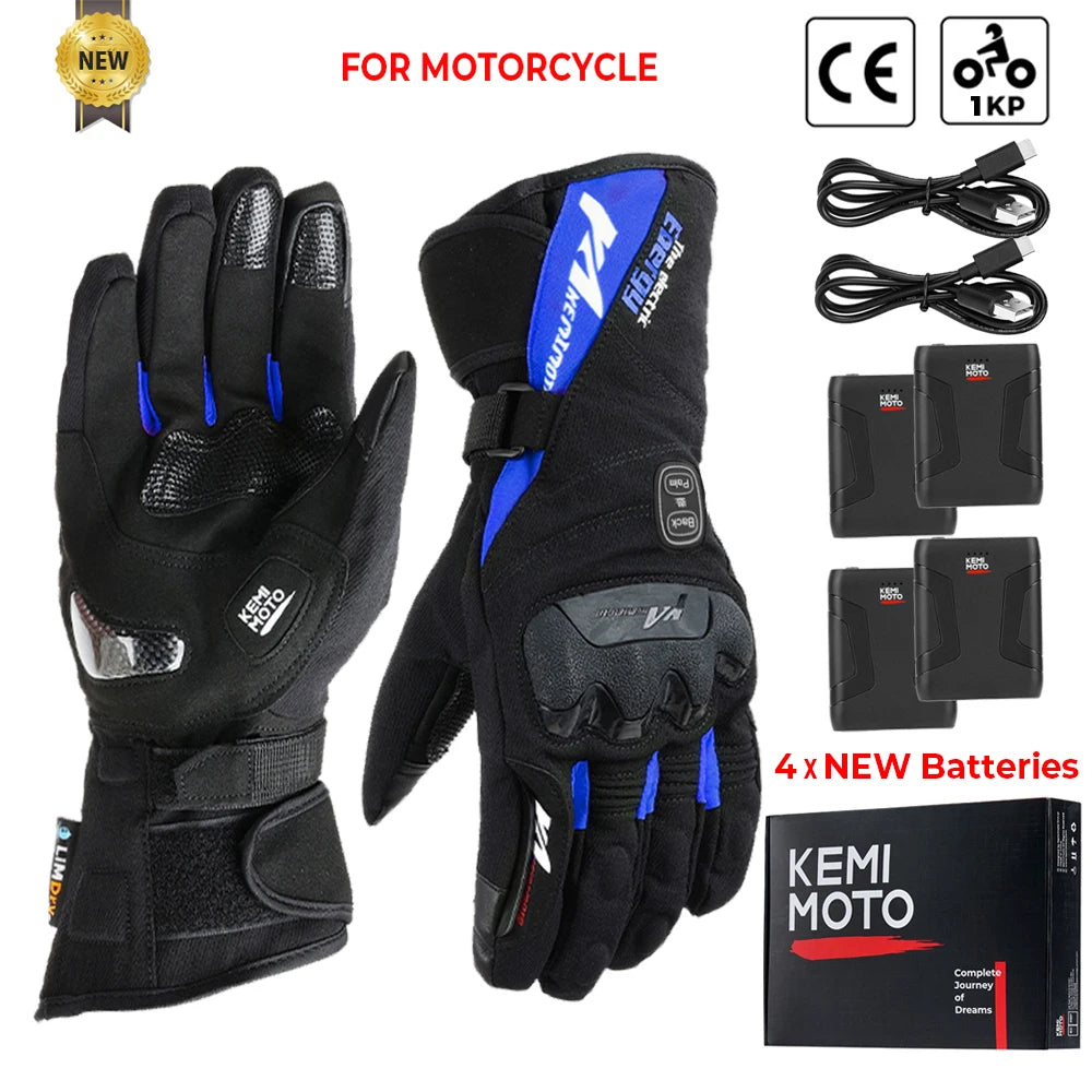 Guantes calefactables moto invierno impermeables batería recargable 2500mAh 3 temperaturas táctiles — 8034BL PRO Plus