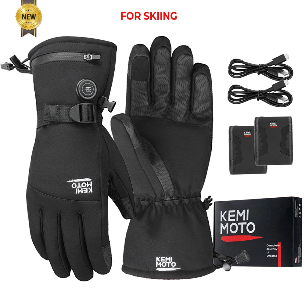 Guantes calefactables moto invierno impermeables batería recargable 2500mAh 3 temperaturas táctiles — N-8029BK For Skiing
