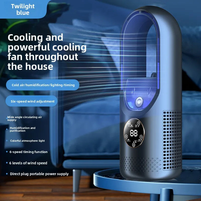 Ventilador sin aspas con humidificador y luz RGB - Silencioso e inalámbrico para casa y de viaje