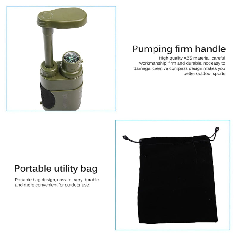 Filtro de agua portátil para camping | Purificador para exteriores y supervivencia