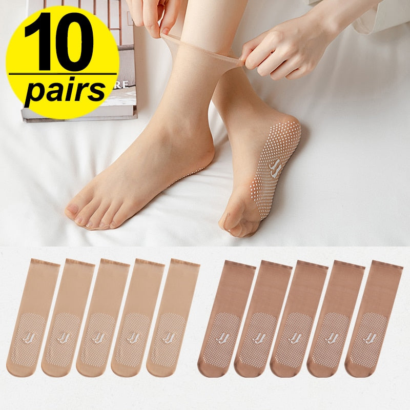 Calcetines para mujer de seda ultrafina y transpirables, de verano