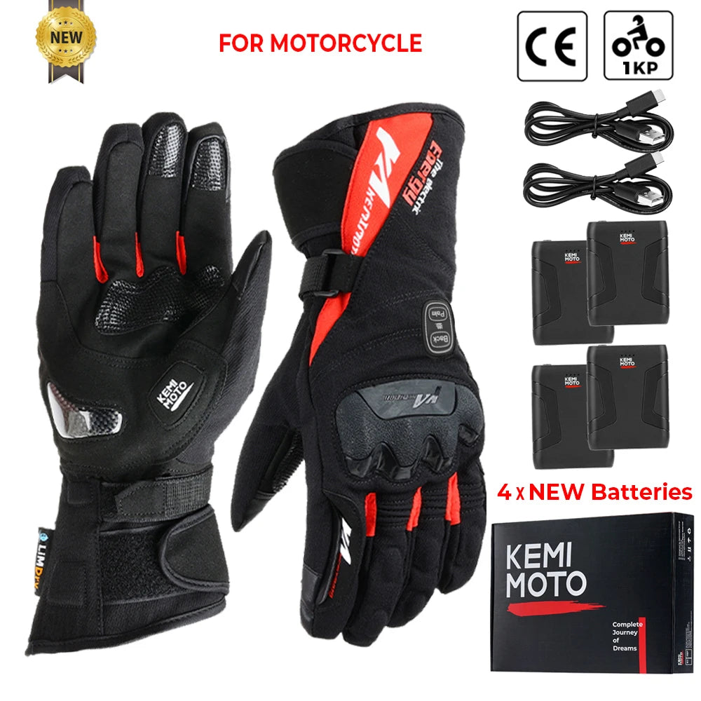 Guantes calefactables moto invierno impermeables batería recargable 2500mAh 3 temperaturas táctiles — 8034RD PRO Plus