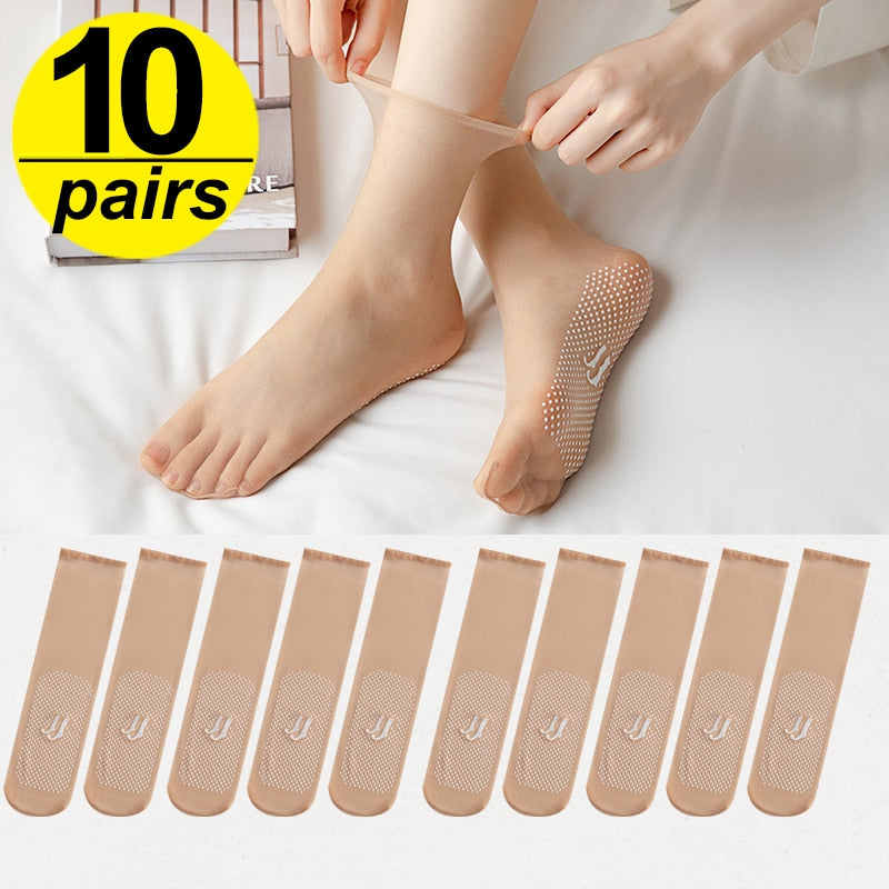 Calcetines para mujer de seda ultrafina y transpirables, de verano