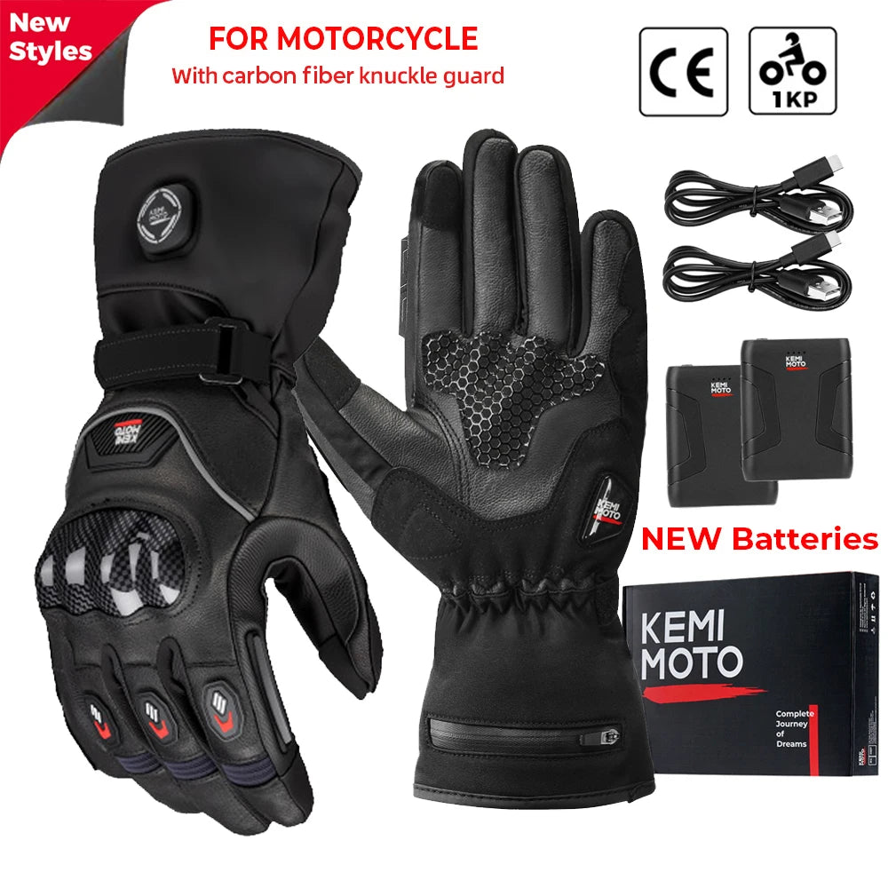 Guantes calefactables moto invierno impermeables batería recargable 2500mAh 3 temperaturas táctiles — N-8039BK PRO
