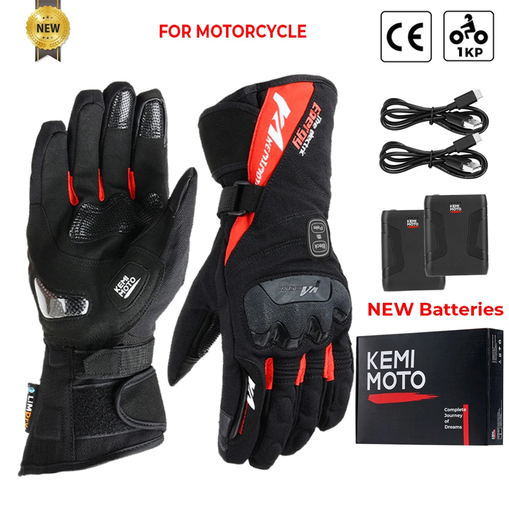 Guantes calefactables moto invierno impermeables batería recargable 2500mAh 3 temperaturas táctiles — 8034RD PRO
