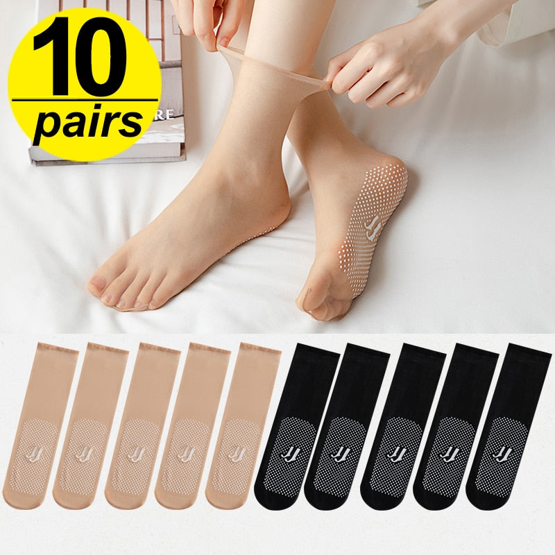 Calcetines para mujer de seda ultrafina y transpirables, de verano