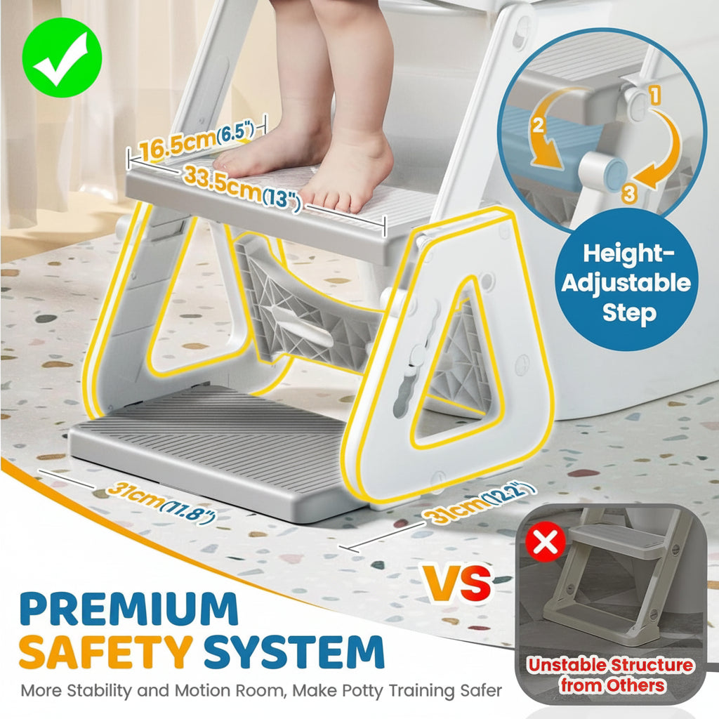 Asiento de entrenamiento para inodoro para niños pequeños con escalón y altura ajustable