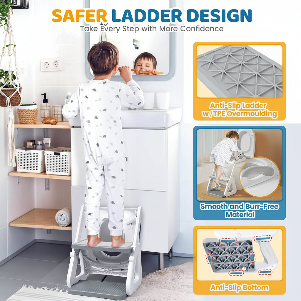 Asiento de entrenamiento para inodoro para niños pequeños con escalón y altura ajustable