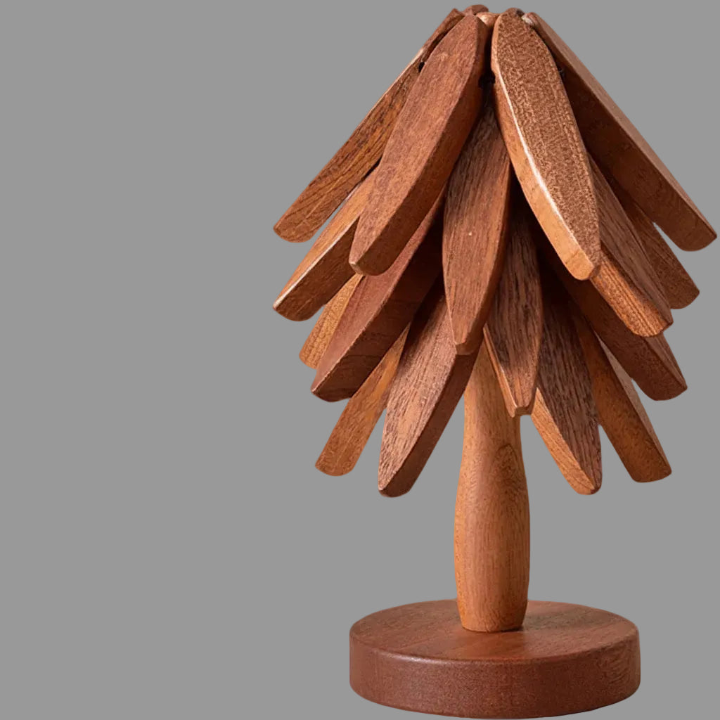 Conjunto de soportes para ollas de madera, plegables, resistentes al calor, con diseño de árbol