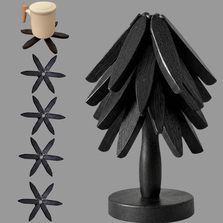 Conjunto de soportes para ollas de madera, plegables, resistentes al calor, con diseño de árbol