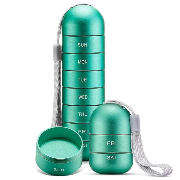 Pastillero Semanal Portátil 7 Días con Compartimentos Separados 15,3 cm — Verde