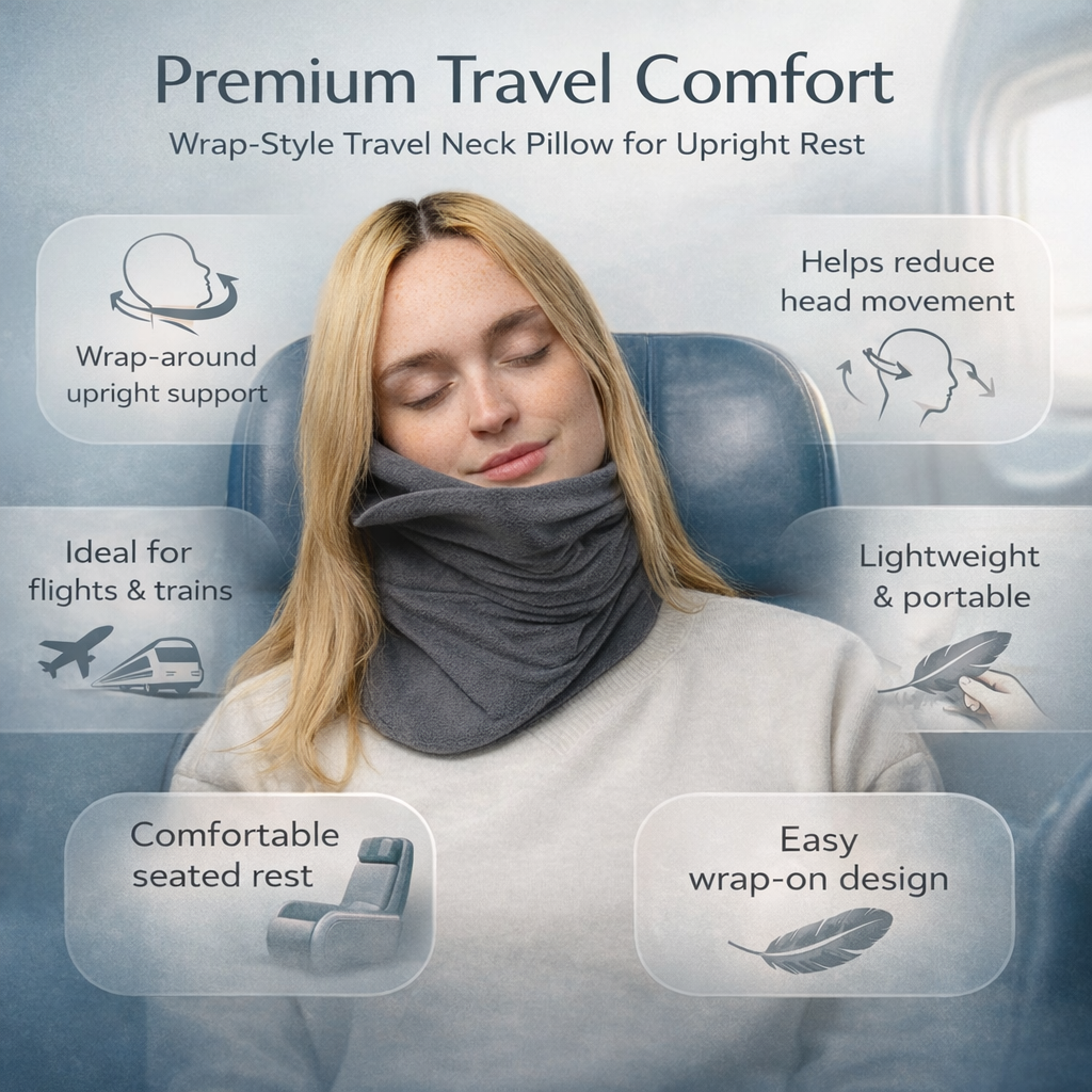 Almohada de cuello de viaje con funda envolvente y cojín de apoyo para avión y coche