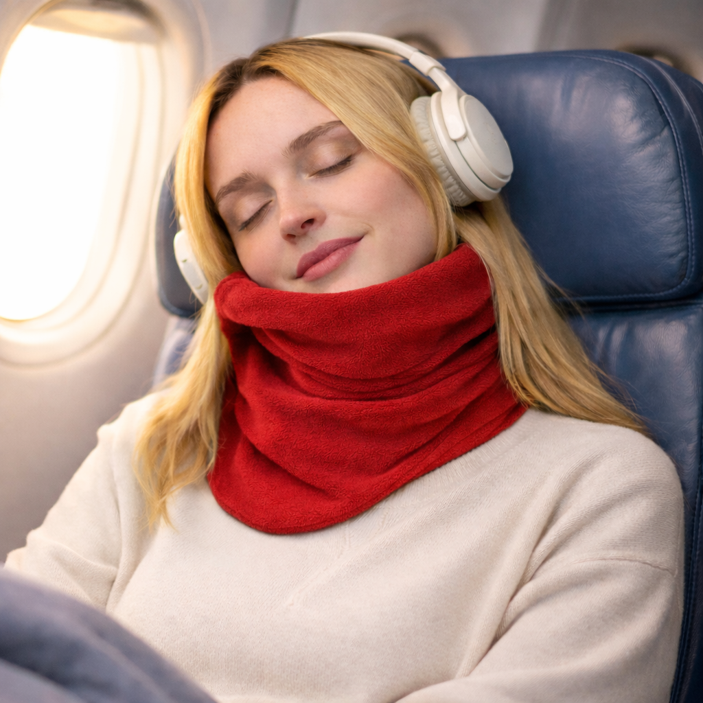 Almohada de cuello de viaje con funda envolvente y cojín de apoyo para avión y coche