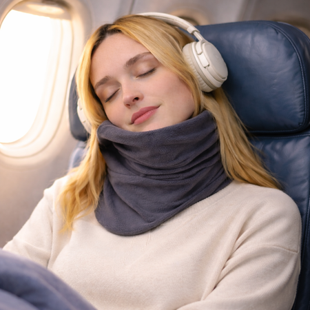 Almohada de cuello de viaje con funda envolvente y cojín de apoyo para avión y coche