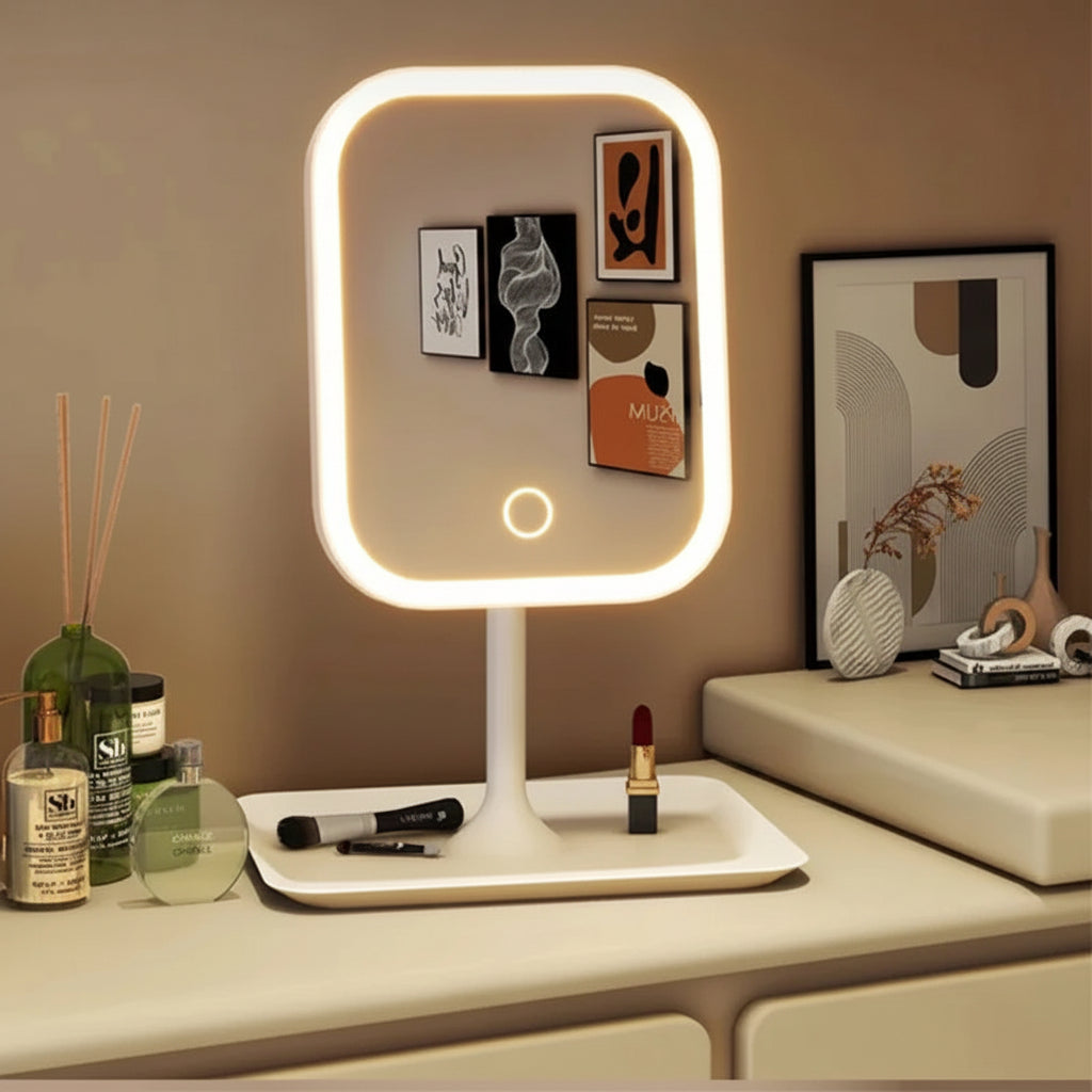 Espejo de maquillaje con iluminación LED y control táctil
