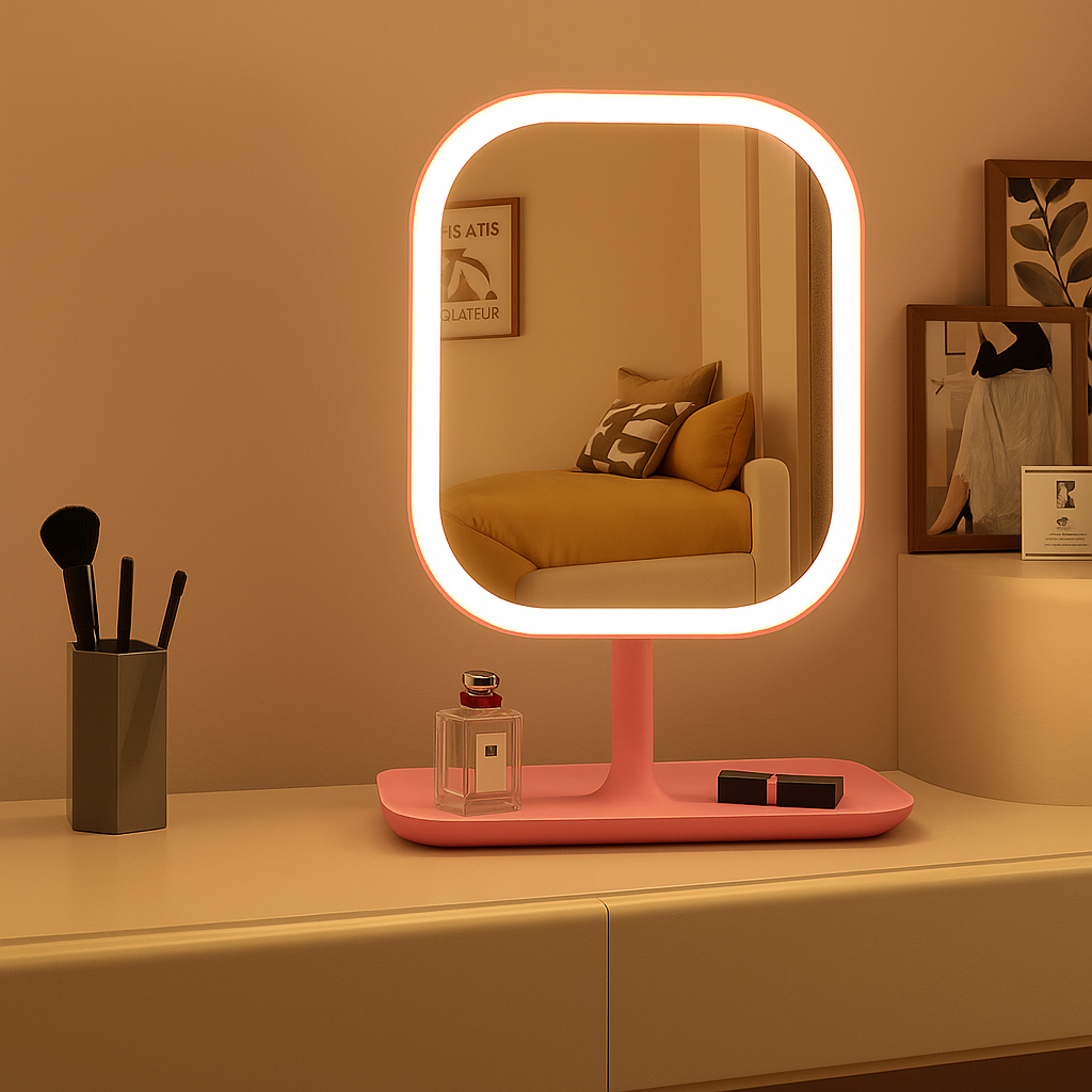 Espejo de maquillaje con iluminación LED y control táctil