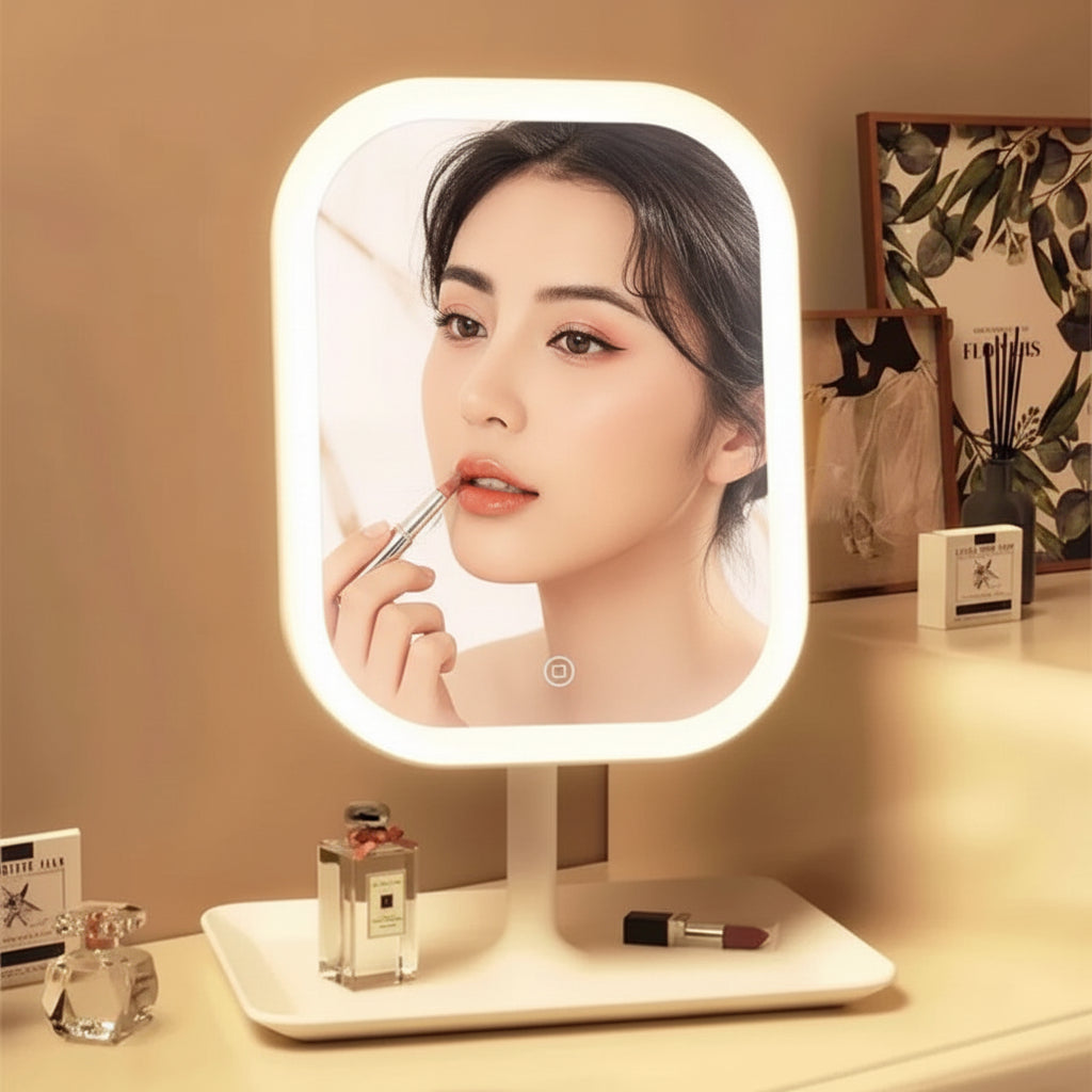 Espejo de maquillaje con iluminación LED y control táctil