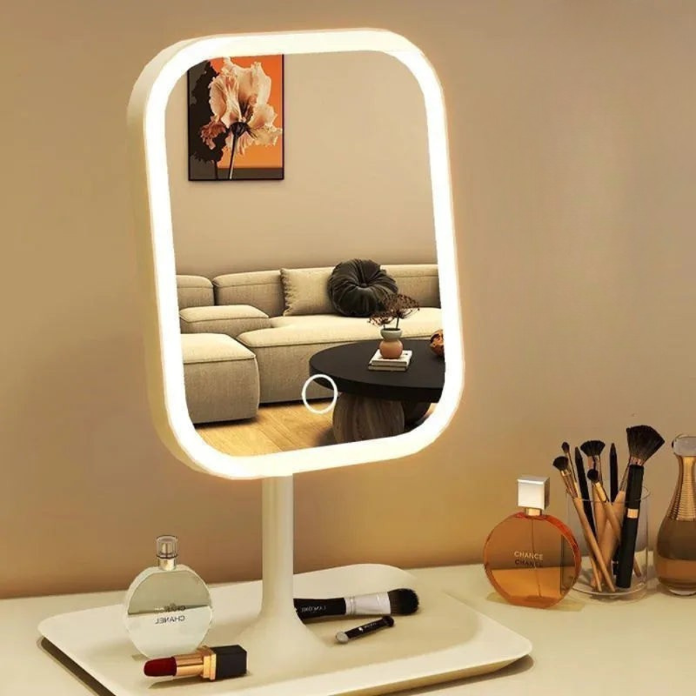 Espejo de maquillaje con iluminación LED y control táctil