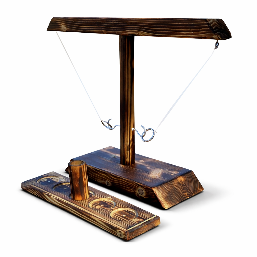 Juego de lanzamiento de aros de mesa con gancho y aro de madera