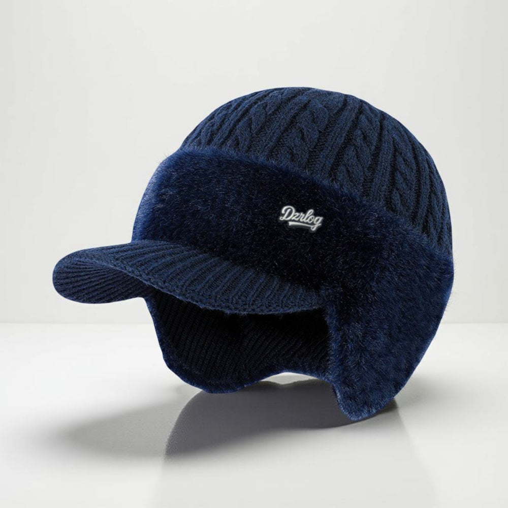 Gorro Trapper de Punto con Orejeras y Visera para Invierno — Azul