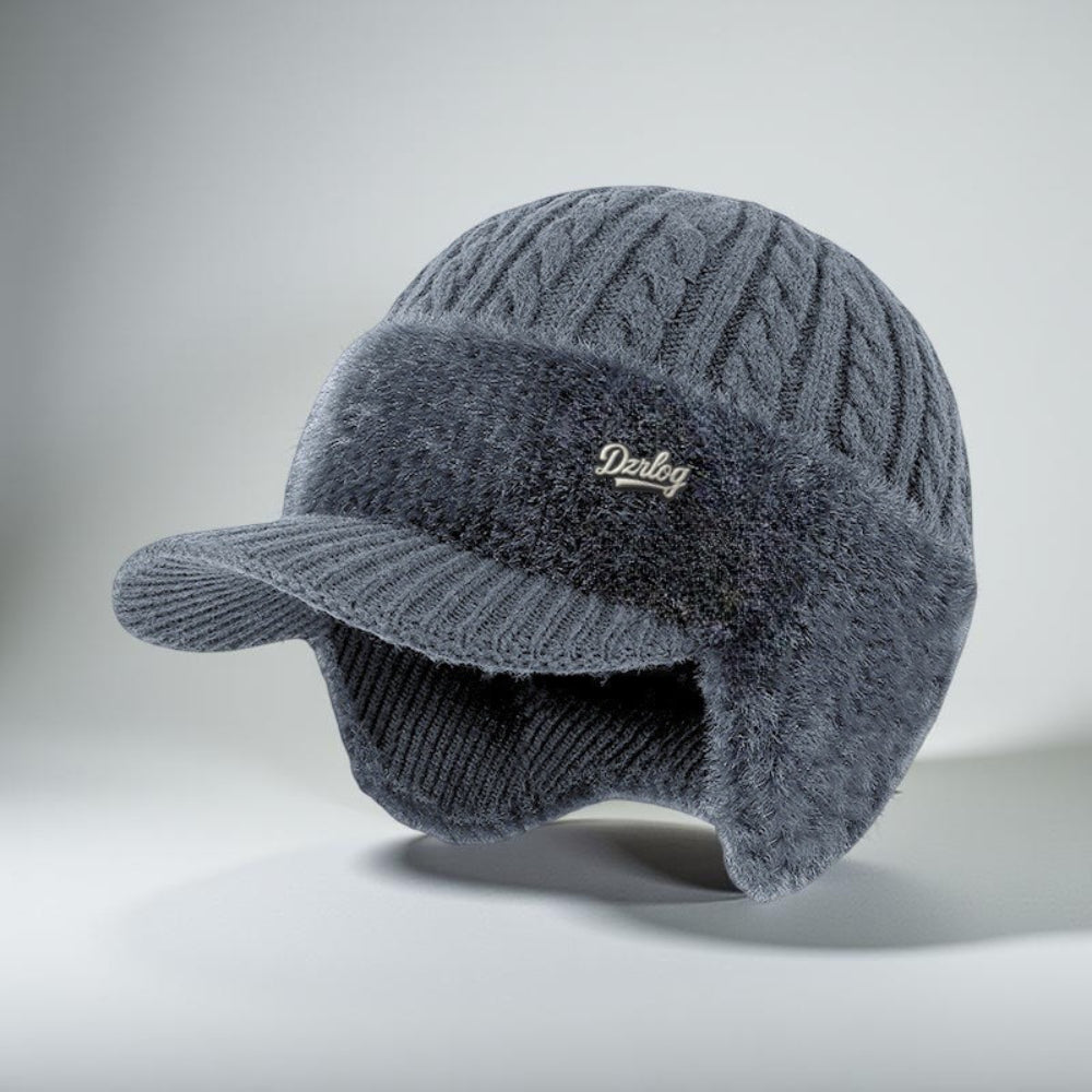 Gorro Trapper de Punto con Orejeras y Visera para Invierno — Gris