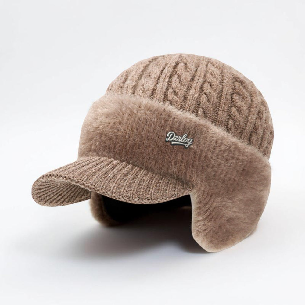 Gorro Trapper de Punto con Orejeras y Visera para Invierno — Caqui