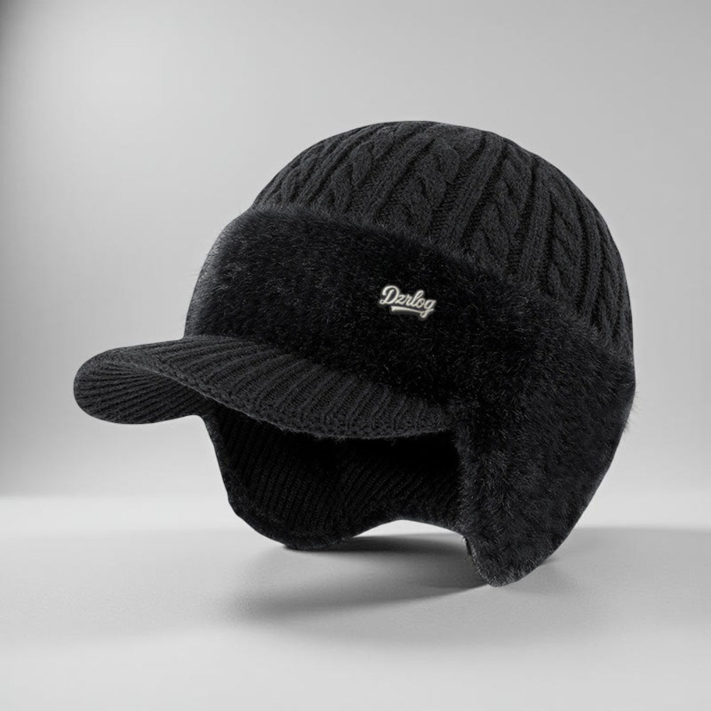 Gorro Trapper de Punto con Orejeras y Visera para Invierno — Negro