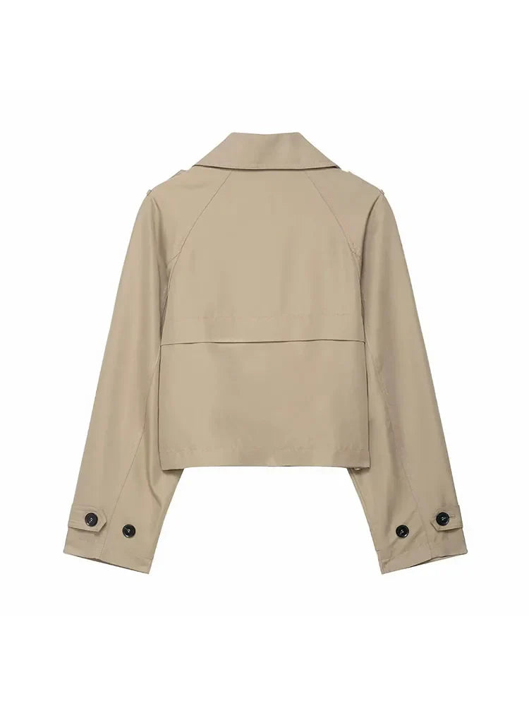 Gabardina Cruzada para Mujer con Bolsillos – Elegante Chaqueta de Otoño e Invierno para Oficina