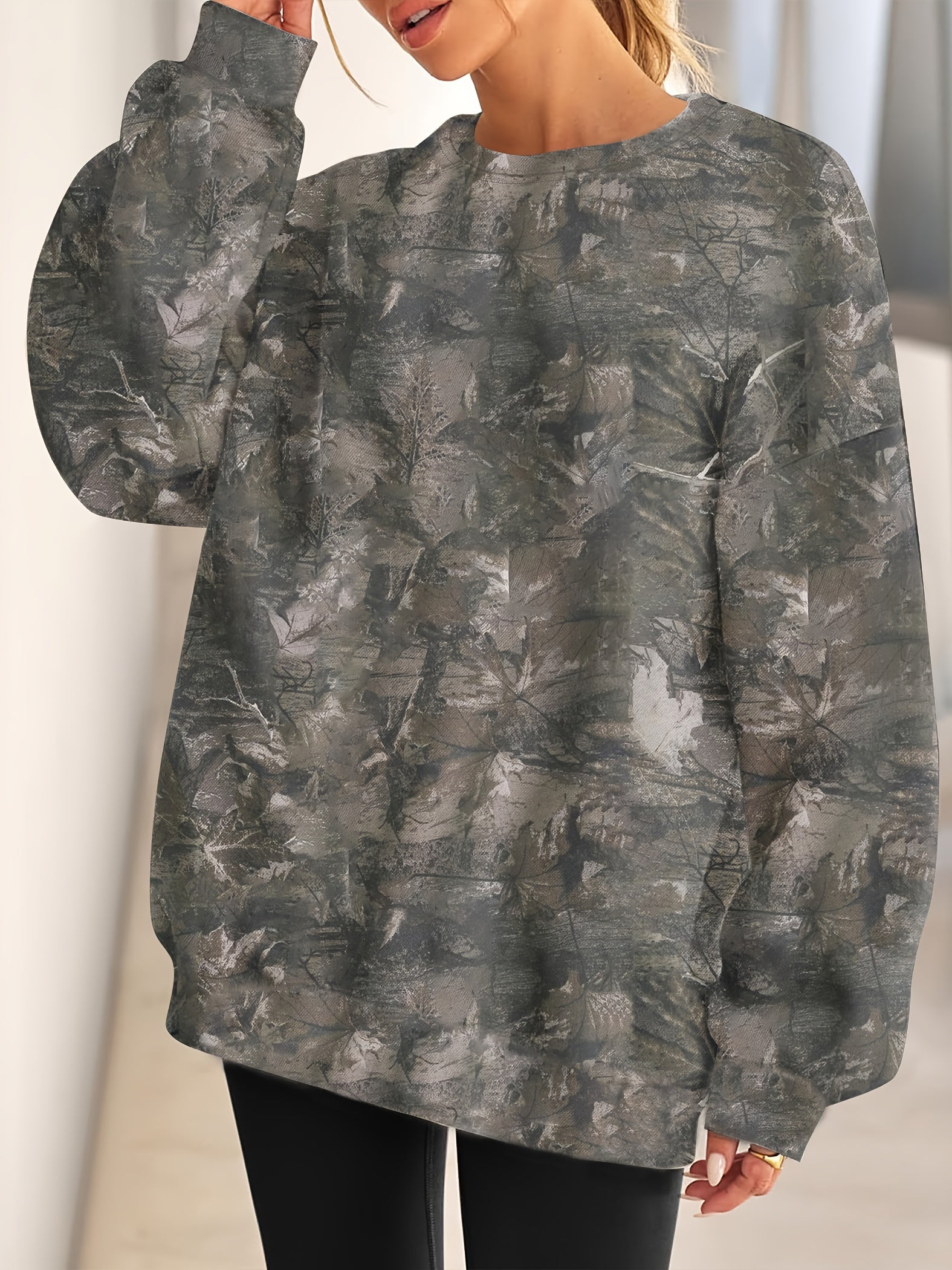 UrbanLeaf™ Sudadera Oversize Camuflaje para Mujer – Jersey Holgado de Manga Larga con Puños Acanalados