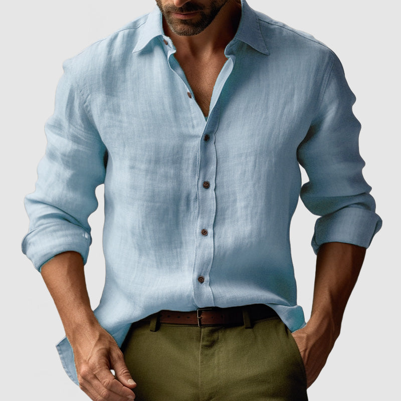 Camisa de Lino Vintage de Manga Larga