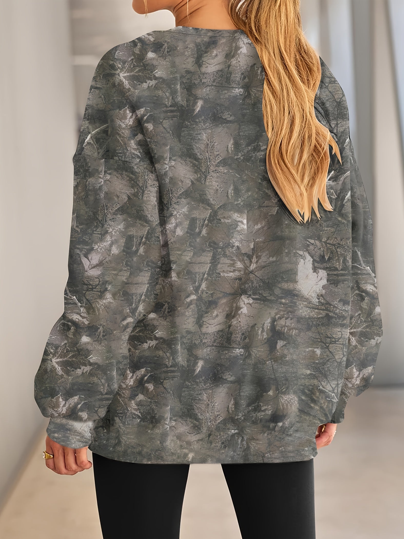 UrbanLeaf™ Sudadera Oversize Camuflaje para Mujer – Jersey Holgado de Manga Larga con Puños Acanalados