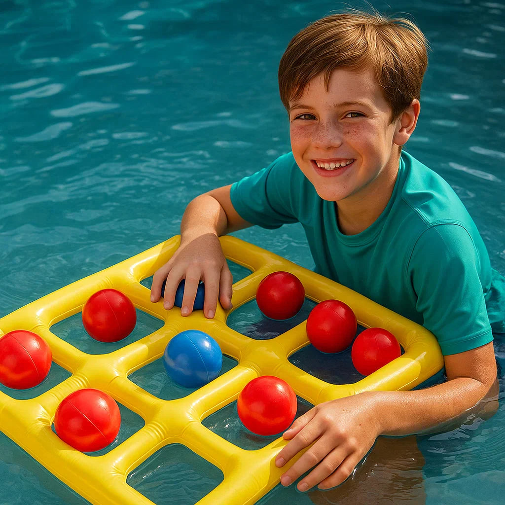 Tres en raya inflable para piscina | Juego acuático flotante para niños y adultos