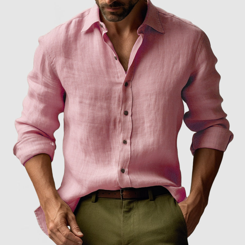 Camisa de Lino Vintage de Manga Larga