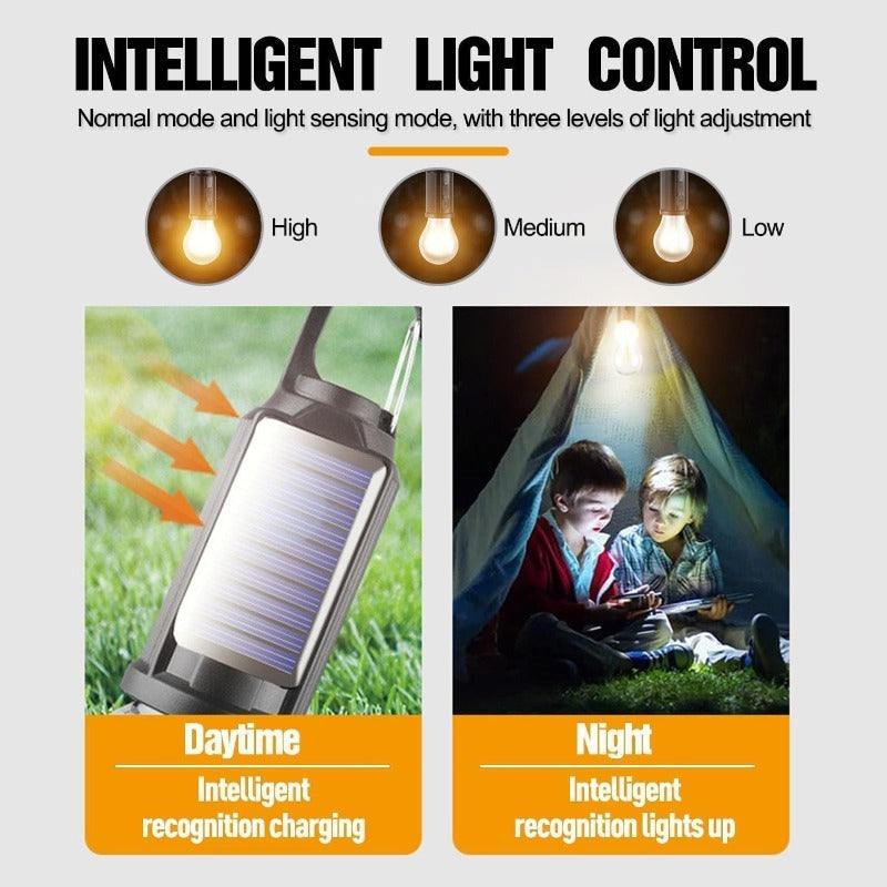 Linterna LED de camping solar y USB | Iluminación portátil recargable