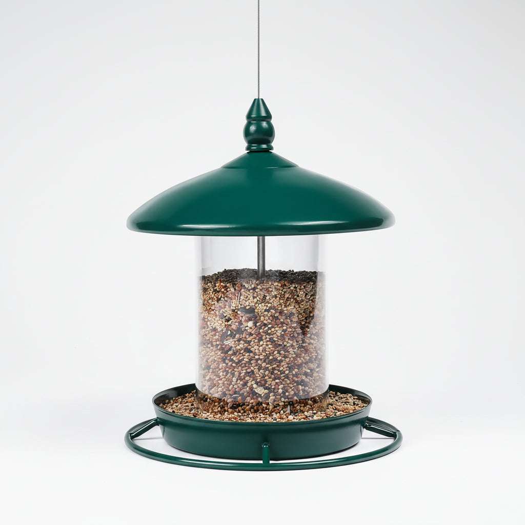 Alimentador metálico para aves, percha de 360 grados, fácil de rellenar y de limpiar
