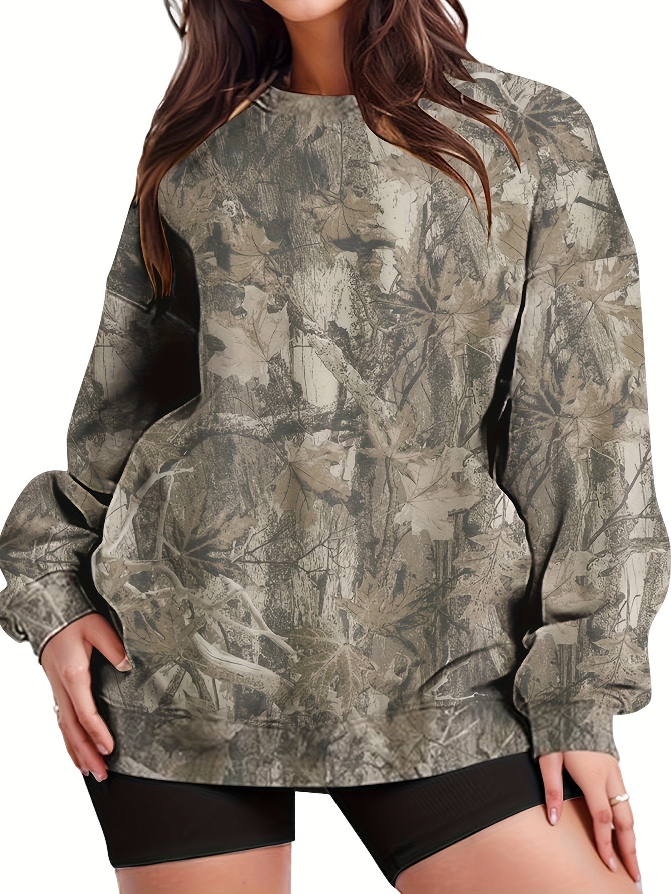 UrbanLeaf™ Sudadera Oversize Camuflaje para Mujer – Jersey Holgado de Manga Larga con Puños Acanalados